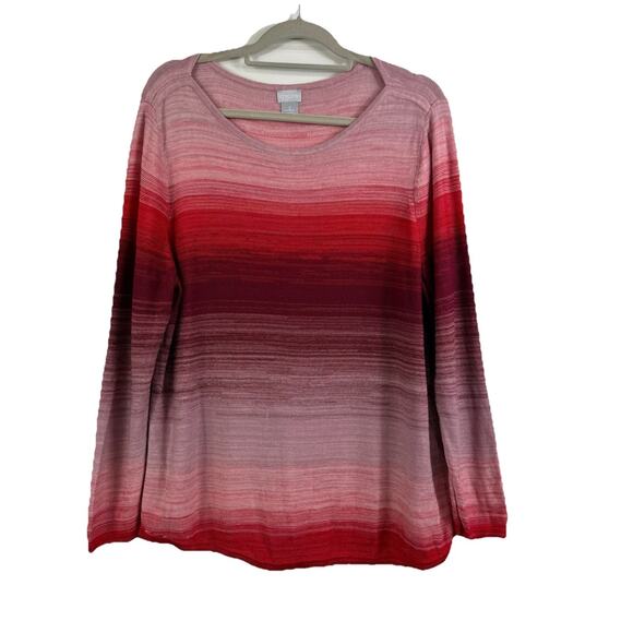 Chicos Red Wild Poppy Ombre Bateau Pullover Cotton Blend Sweater Size 3 (US XL) - Picture 1 of 12